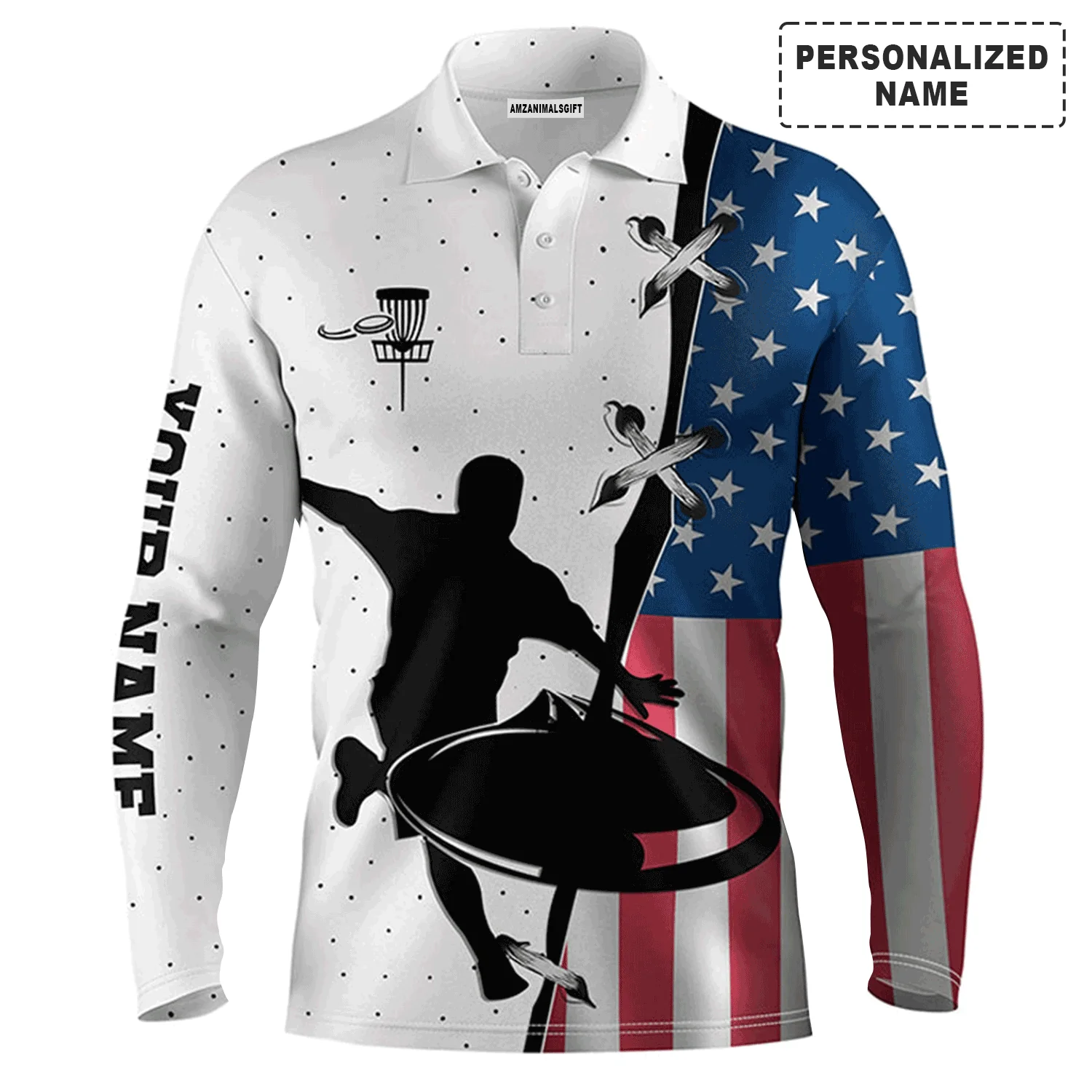 Disc Golf Men Polo Shirt - Custom Name American Flag Apparel - Personalized Gift For Disc Golf Lover, Men, Husband, Team, Patriot, Independence Day - Image 2