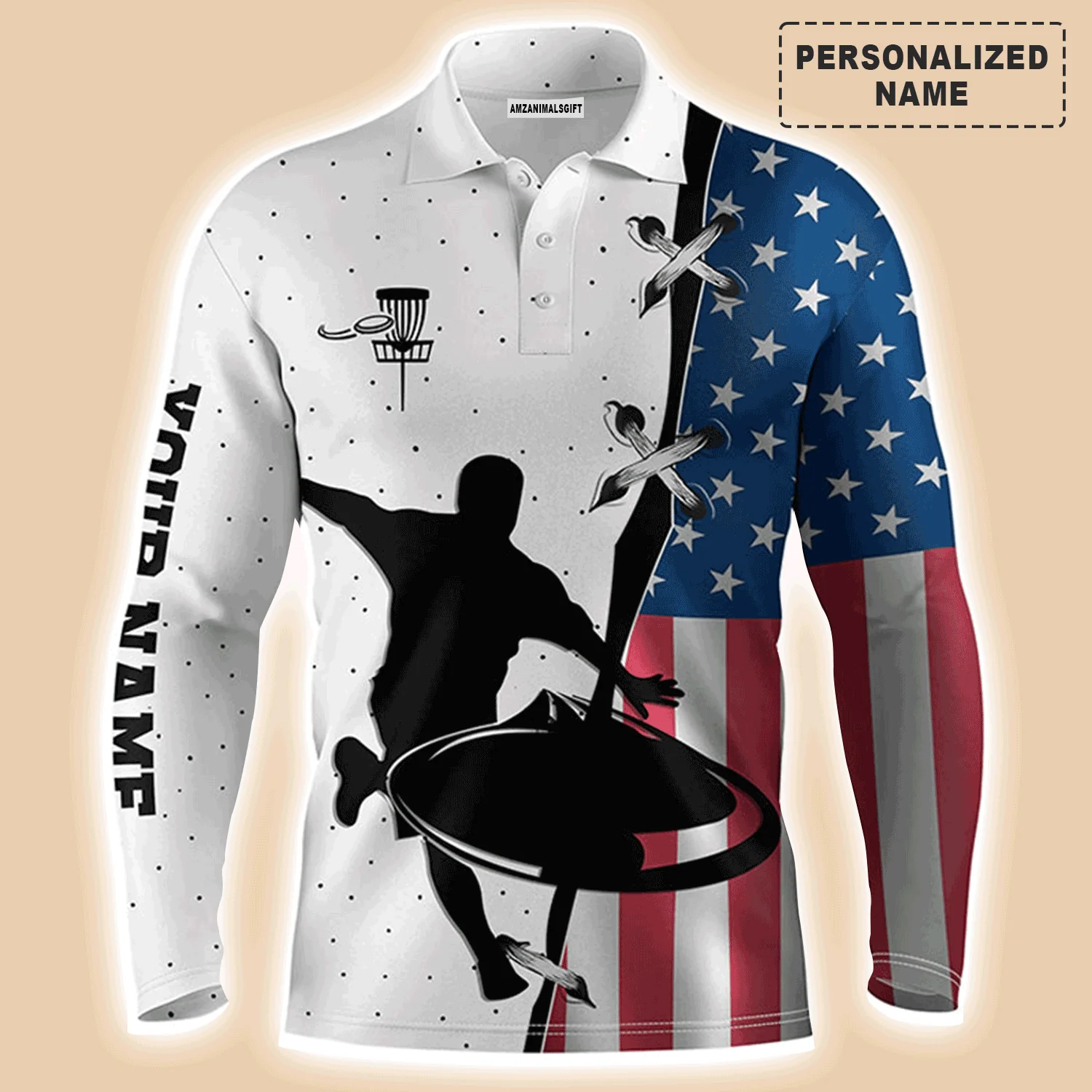 Disc Golf Men Polo Shirt - Custom Name American Flag Apparel - Personalized Gift For Disc Golf Lover, Men, Husband, Team, Patriot, Independence Day - Image 3