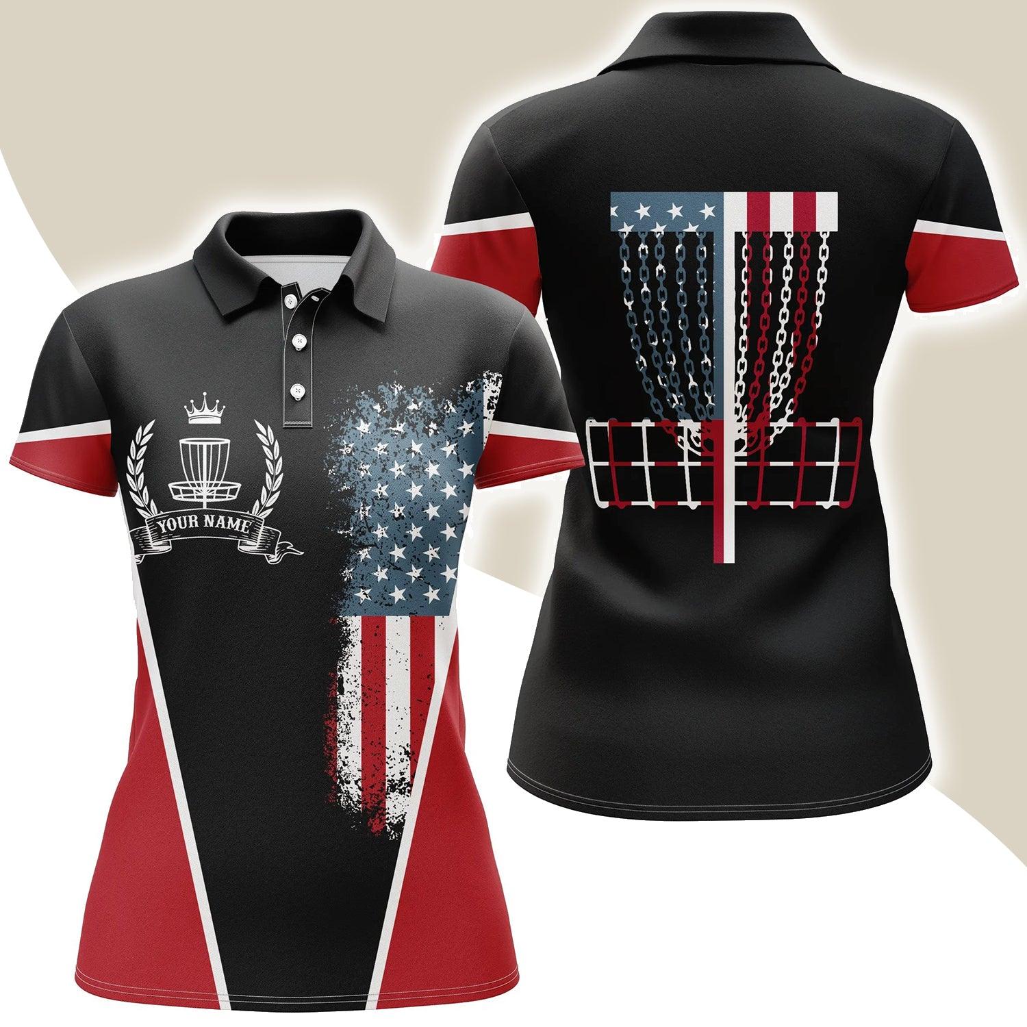 Disc Golf Women Polo Shirts, American Flag Basket Patriotic, Disc Golf Shirt For Ladies - Perfect Gift For Disc Golf Lovers, Women