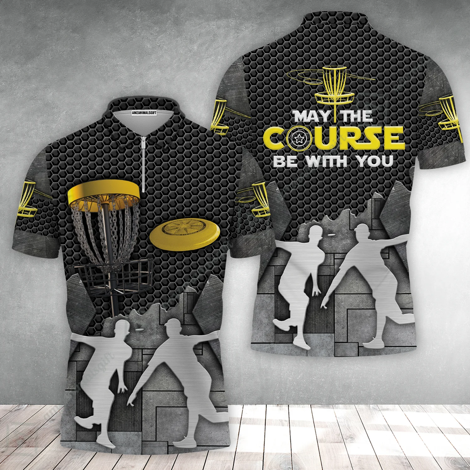 Disc Golf Zip Polo Shirt, Disc Golf May The Course Be With You Zip Polo Shirt - Gift For Disc Golfer, Friend, Family - Image 2