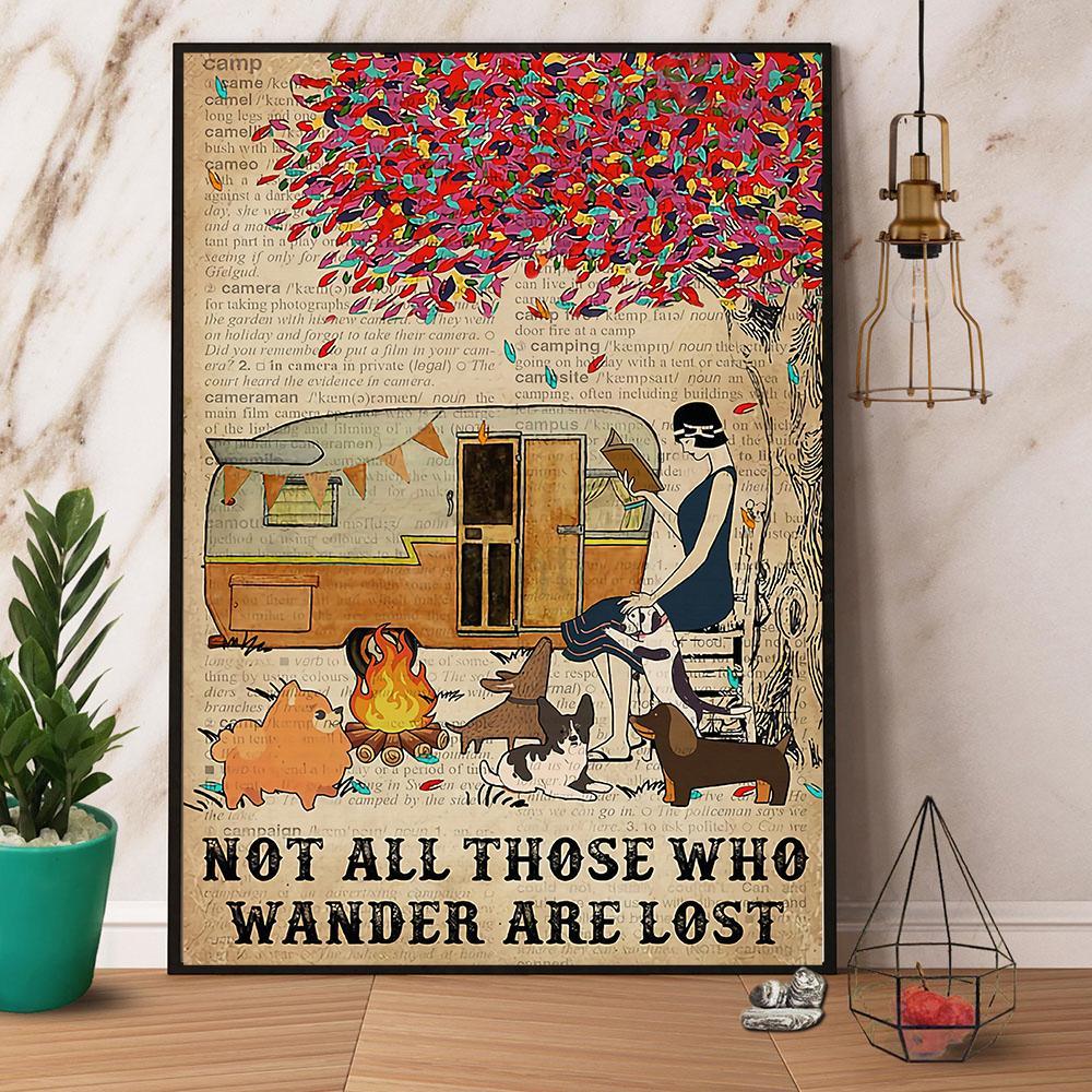 Dog & Camping Portrait Canvas - Camping Girl Not All Those Who Wander Are Lost - Perfect Gift For Camping Lovers, Dog Lovers