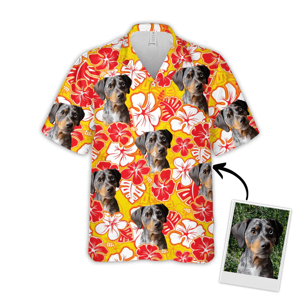 Dog Custom Hawaiian Shirt - Custom Photo Pet Leaves & Flowers Pattern Personalized Hawaiian Shirt - Perfect Gift For Dog Lovers, Friend, Family - Image 2