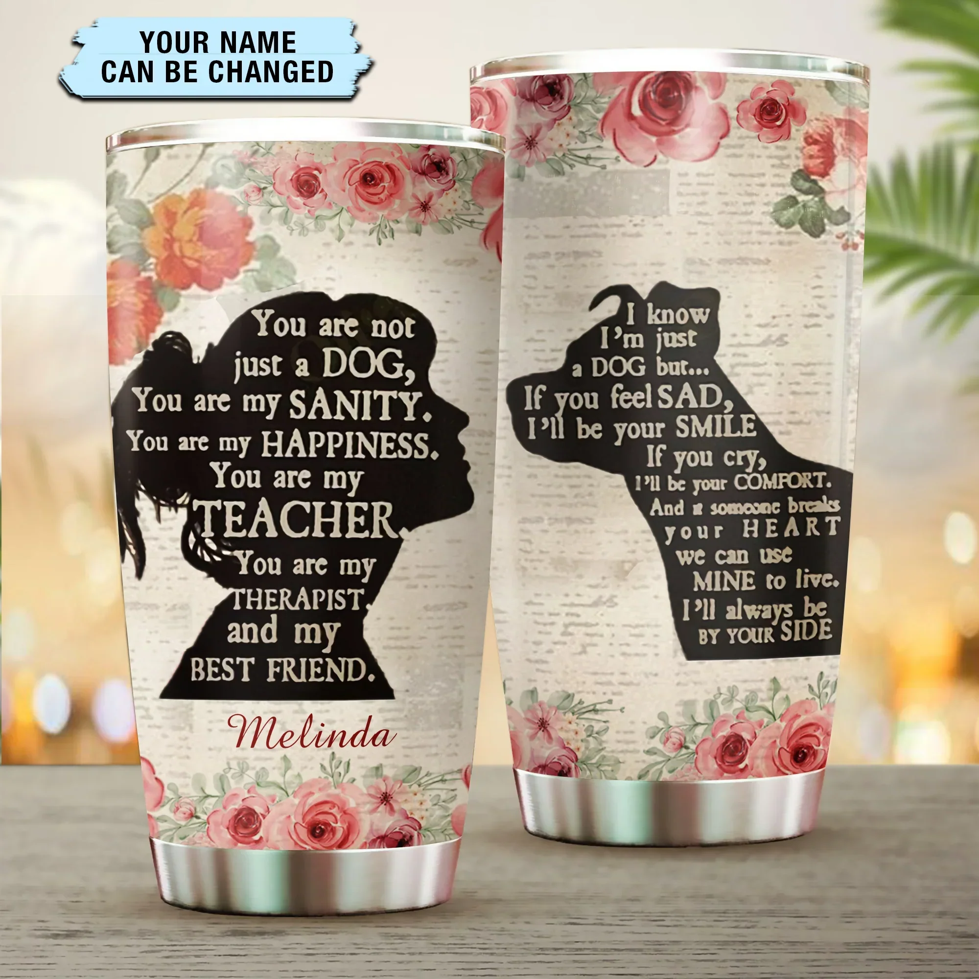 Dog Custom Name Photo Tumbler, You Are Therapist And My Best Friend, Personalized Gift for Dog Lovers, Dog Mom Dad, Mother's Day