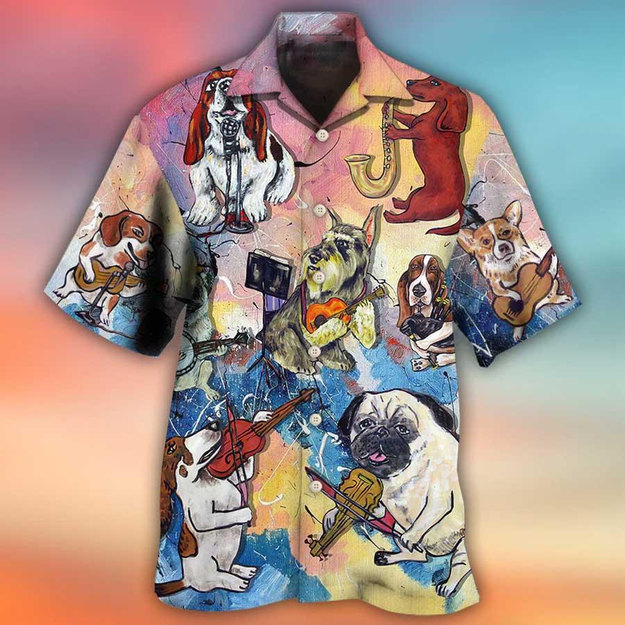 Dog Hawaiian Shirt, Funny Dog Music Art Style Aloha Hawaiian Shirt For Summe, Gift For Dog Lover, Friends