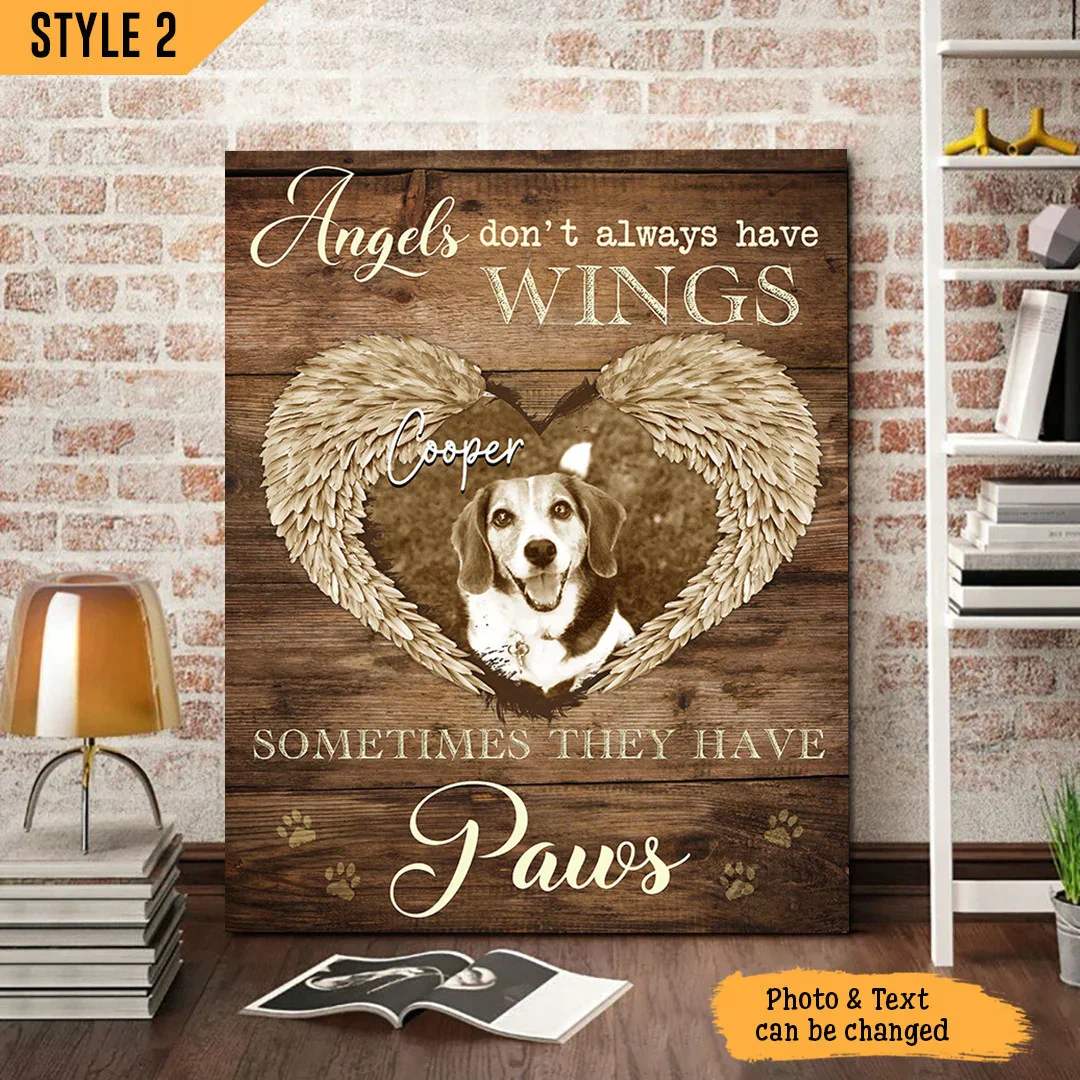 Dog Cat Portrait Canvas - Personalized Dog Cat Memorial - Gift For Dog Cat Lovers - Angels Don't Always Have Wings Sometimes They Have Paws - Image 2