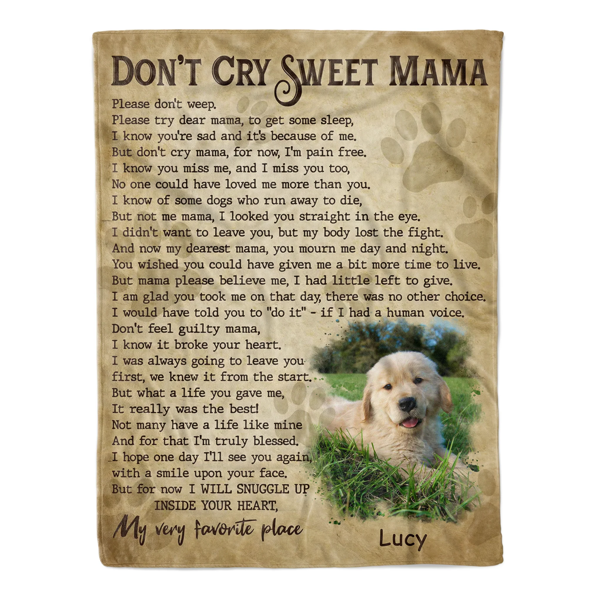 Dog Memorial Blanket With Customized Name And Photo Don't Cry Sweet Mama, Remembrance Sympathy Gifts For Loss Of Dog Pet - Image 2