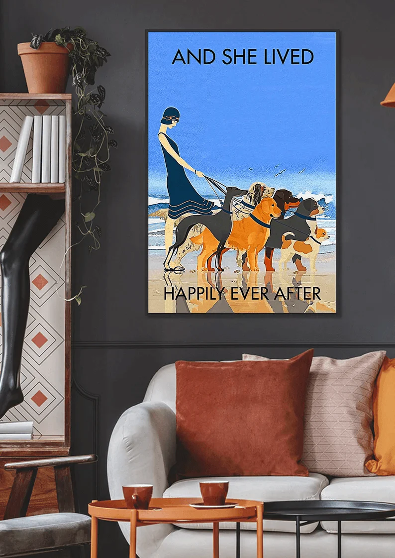 Dog Portrait Canvas - Dogs And She Lived Happily Ever After Beach Canvas - Perfect Gift For Dog Lover