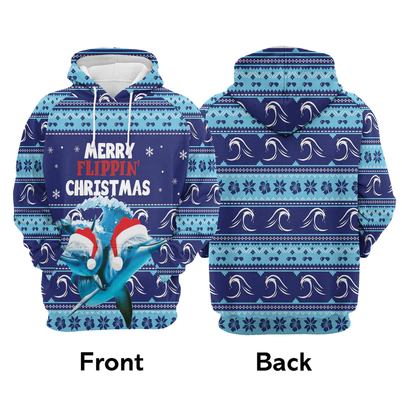 Dolphin Xmas Premium Christmas Hoodie, Merry Flippin Christmas Unisex Hoodie For Men & Women - Perfect Gift For Christmas, Dolphin Lovers - Image 4