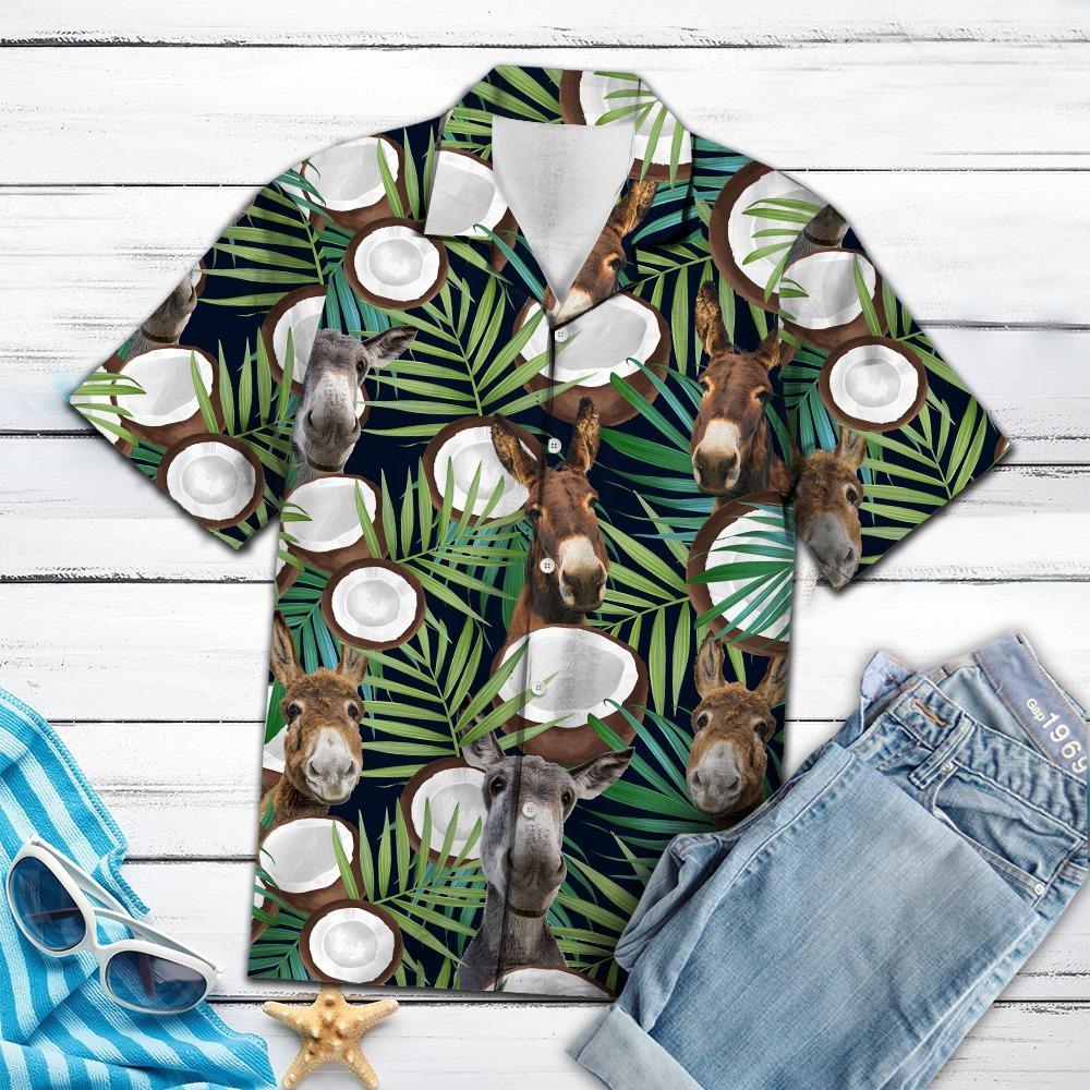 Donkey Aloha Hawaiian Shirts For Summer, Green Leaf Tropical Pattern Hawaiian Shirt Outfits For Men Women, Gift For Friend, Donkey Lovers