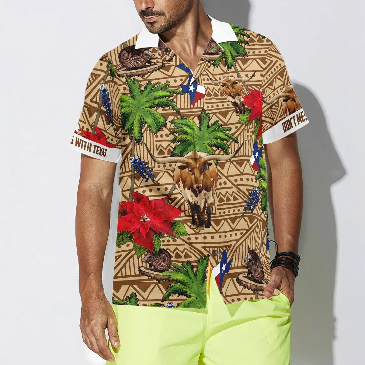 Don't Mess With Texas Hawaiian Shirt, Brown Tribal Pattern Texas Hawaiian Shirt, Summer Aloha Shirt- Perfect Gift For Men, Women, Friend, Family - Image 4