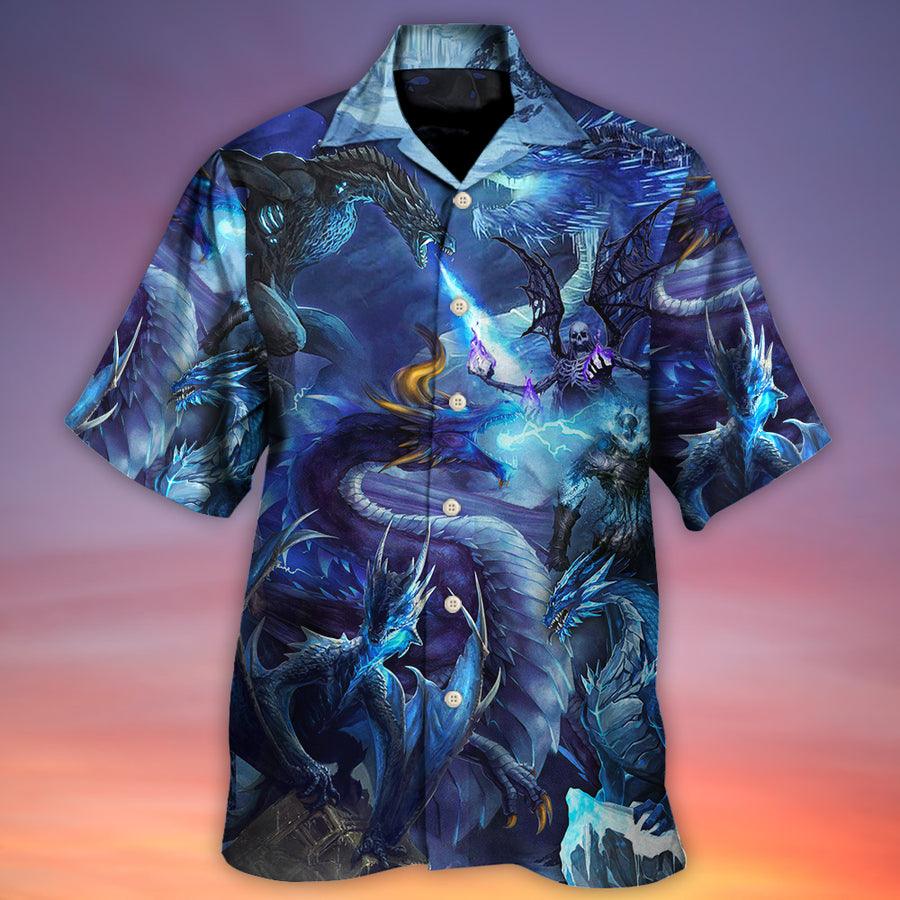 Dragon Aloha Hawaiian Shirt For Summer, Dragon Blue Skull Fire Lightning Art Style Hawaiian Shirts Outfit For Men Women, Dragon Lovers