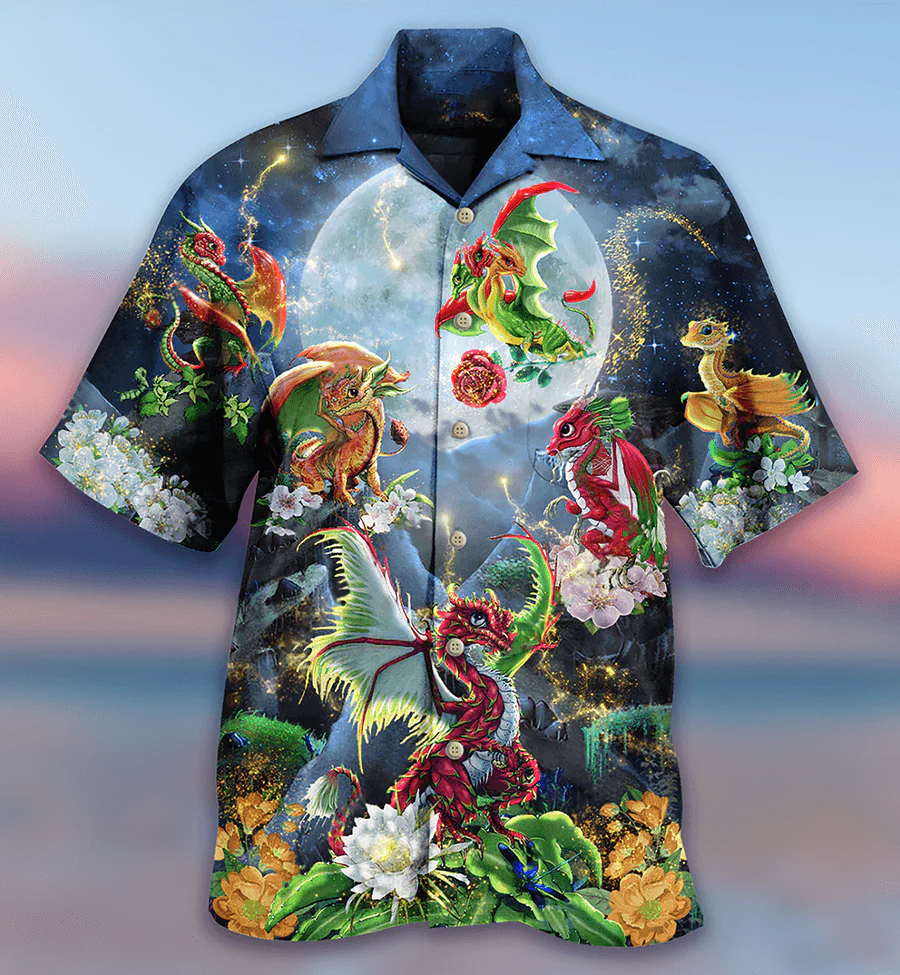 Dragon Aloha Hawaiian Shirt For Summer, Dragon Flowers Love Life To The Moon Hawaiian Shirts Outfit For Men Women, Dragon Lovers