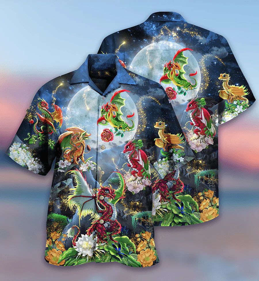 Dragon Aloha Hawaiian Shirt For Summer, Dragon Flowers Love Life To The Moon Hawaiian Shirts Outfit For Men Women, Dragon Lovers - Image 2