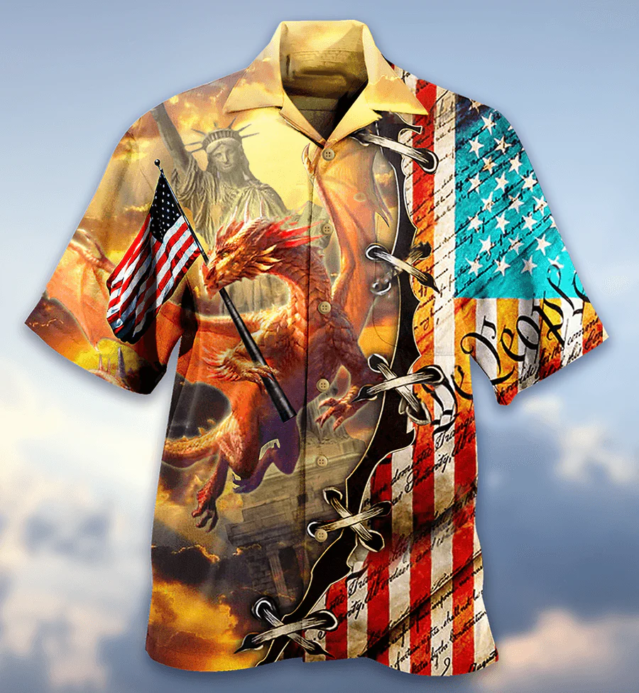 Dragon American Flag Aloha Hawaiian Shirt For Summer, Dragon Love Life So Cool Hawaiian Shirts Outfit For Men Women, Dragon Lovers, 4th July