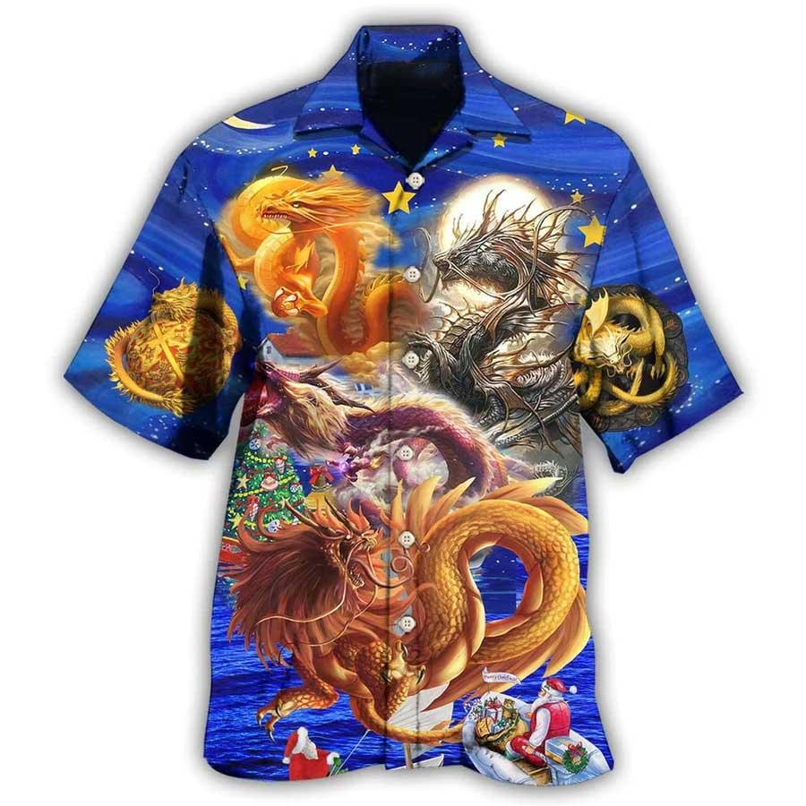 Dragon Christmas Aloha Hawaiian Shirt For Summer, Dragon Merry Christmas Enjoy The Night Hawaiian Shirts Outfit For Men Women, Dragon Lovers