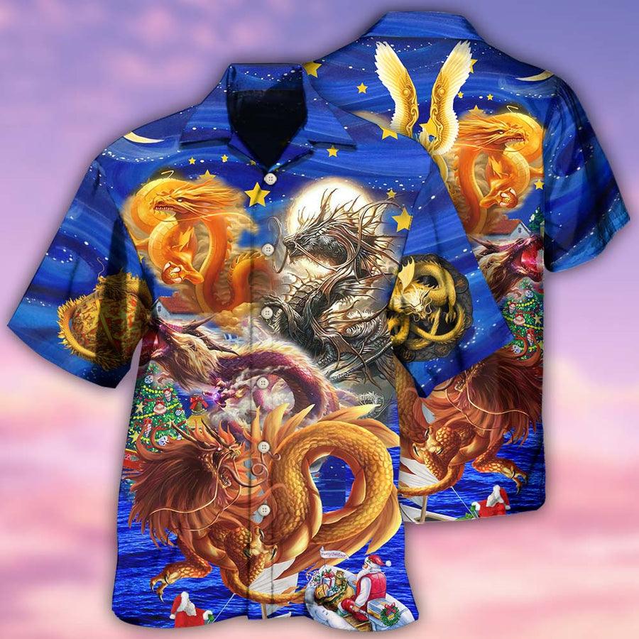 Dragon Christmas Aloha Hawaiian Shirt For Summer, Dragon Merry Christmas Enjoy The Night Hawaiian Shirts Outfit For Men Women, Dragon Lovers - Image 2