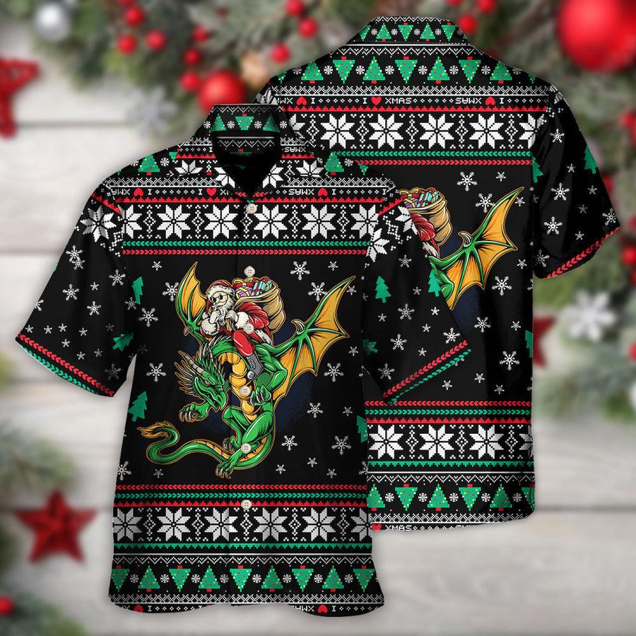 Dragon Christmas Aloha Hawaiian Shirt For Summer, Santa Claus With Dragon Hawaiian Shirts Outfit For Men Women, Dragon Lovers - Image 2