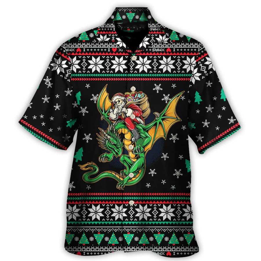 Dragon Christmas Aloha Hawaiian Shirt For Summer, Santa Claus With Dragon Hawaiian Shirts Outfit For Men Women, Dragon Lovers - Image 3