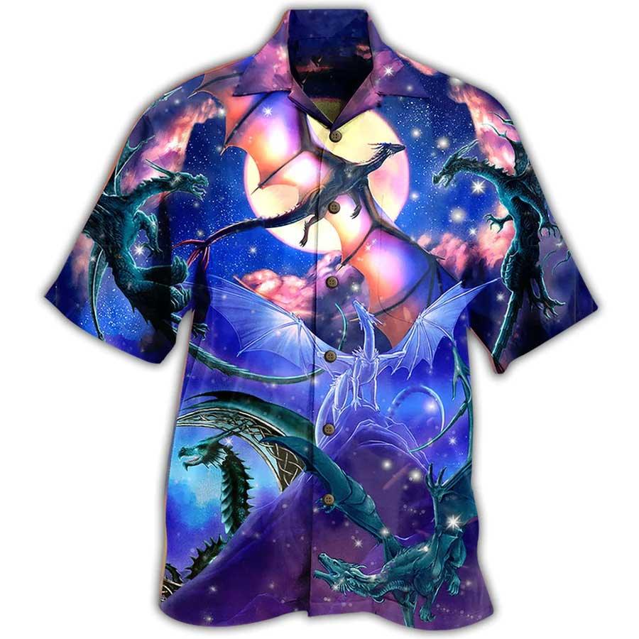 Dragon Colorful Aloha Hawaiian Shirt For Summer, Fly To The Moon Hawaiian Shirts Outfit For Men Women, Dragon Lovers - Image 3