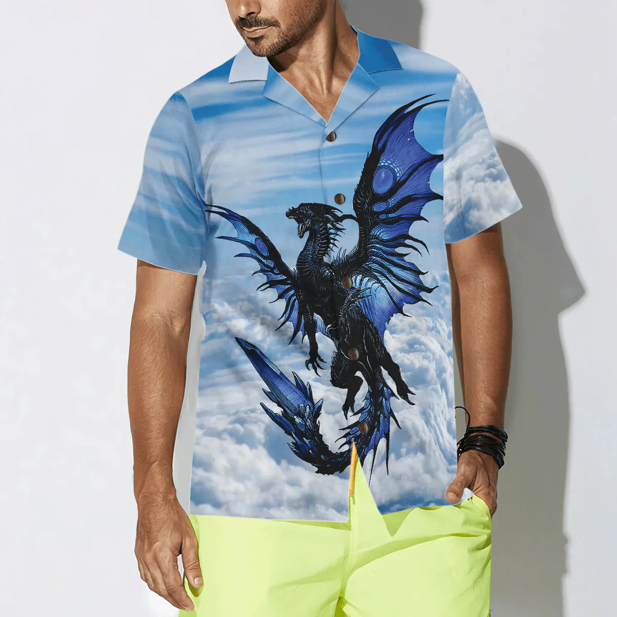 Dragon Hawaiian Shirt - Blue Dragon On Blue Sky Hawaiian Shirt - Perfect Gift For Husband, Boyfriend, Friend, Family - Image 4