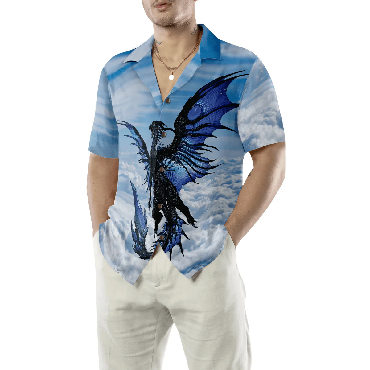 Dragon Hawaiian Shirt - Blue Dragon On Blue Sky Hawaiian Shirt - Perfect Gift For Husband, Boyfriend, Friend, Family - Image 5