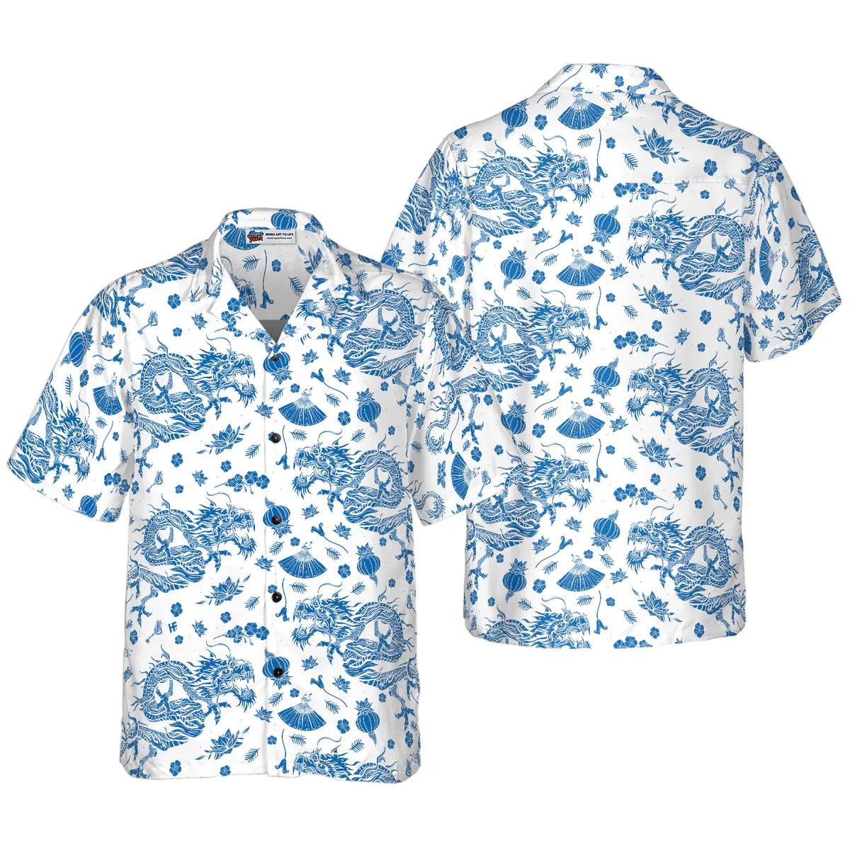 Dragon Hawaiian Shirt - Dragon Ceramics Blue Pattern - Perfect Gift For Husband, Boyfriend, Friend, Family