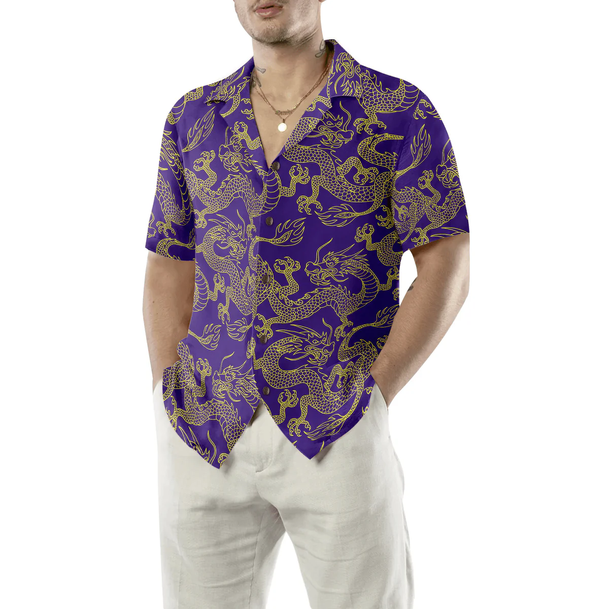 Dragon Hawaiian Shirt - Purple And Gold Edition Oriental Dragon Hawaiian Shirt - Perfect Gift For Husband, Boyfriend, Friend, Family - Image 5