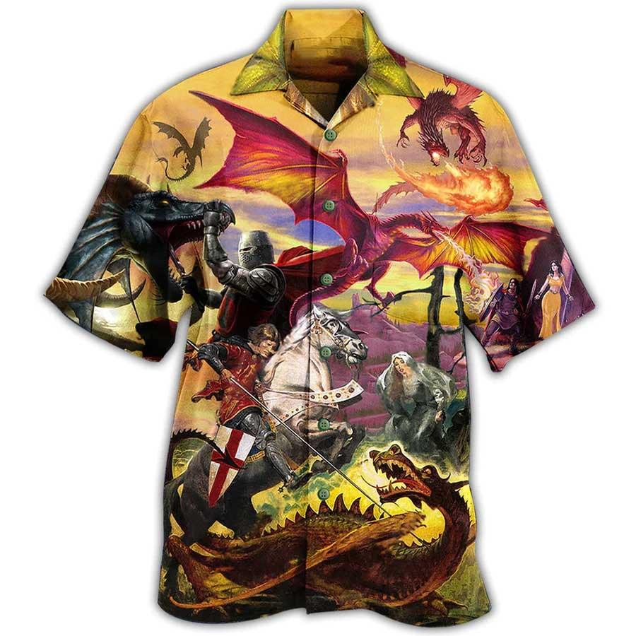 Dragon Knight Aloha Hawaiian Shirt For Summer, Dragon Fighting The Knights Hawaiian Shirts Outfit For Men Women, Dragon Lovers - Image 3