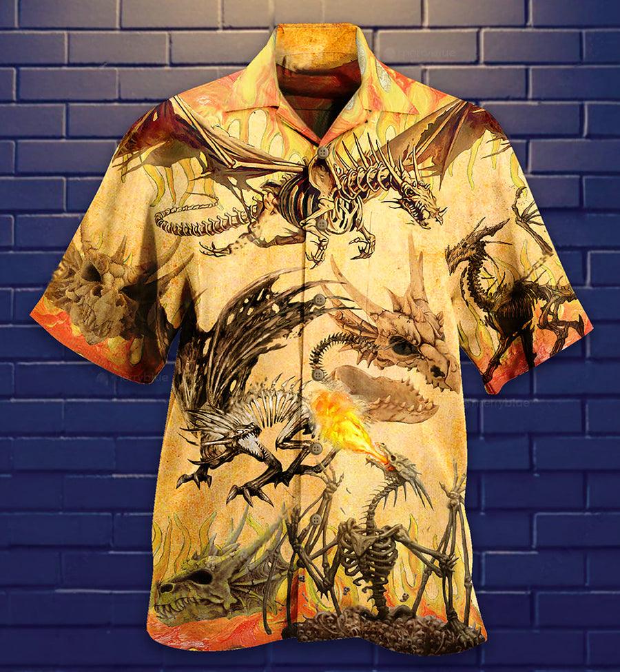 Dragon Skeleton Aloha Hawaiian Shirt For Summer, Dragon Skull Fighting On Desert Hawaiian Shirts Outfit For Men Women, Dragon Lovers