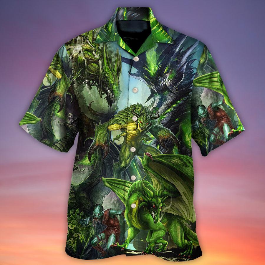Dragon Skull Hawaiian Shirt For Summer, Dragon Green Skull Love Art Style Hawaiian Shirts Outfit For Men Women, Dragon Lovers