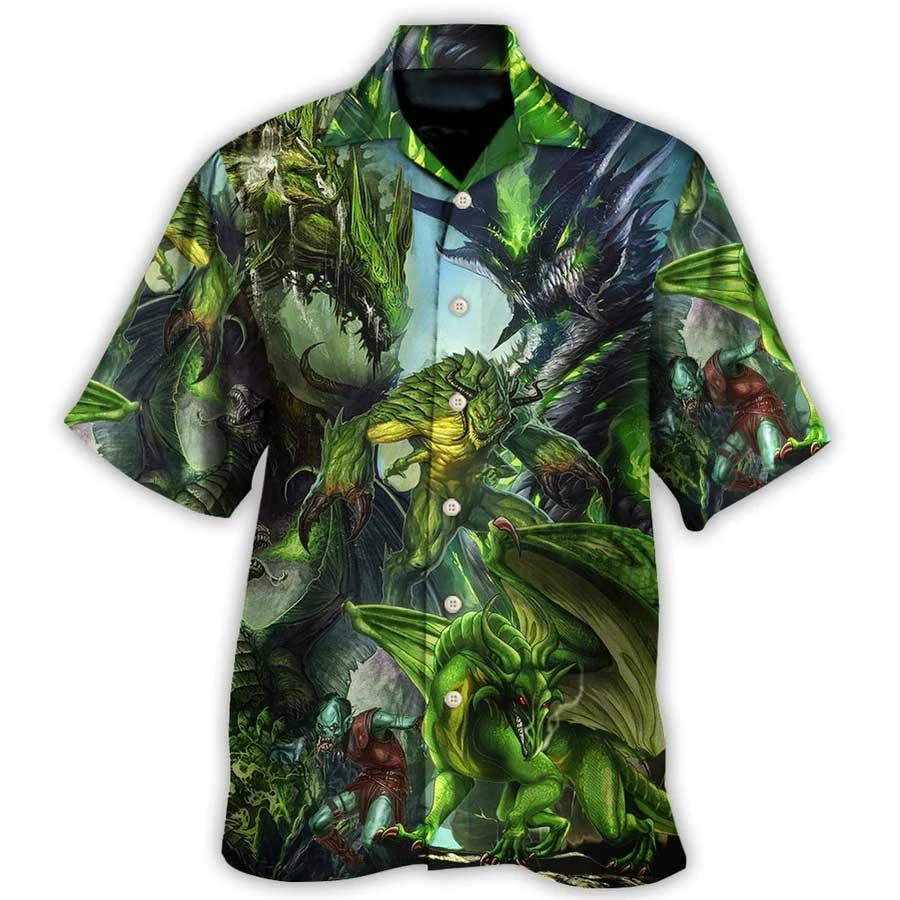 Dragon Skull Hawaiian Shirt For Summer, Dragon Green Skull Love Art Style Hawaiian Shirts Outfit For Men Women, Dragon Lovers - Image 3