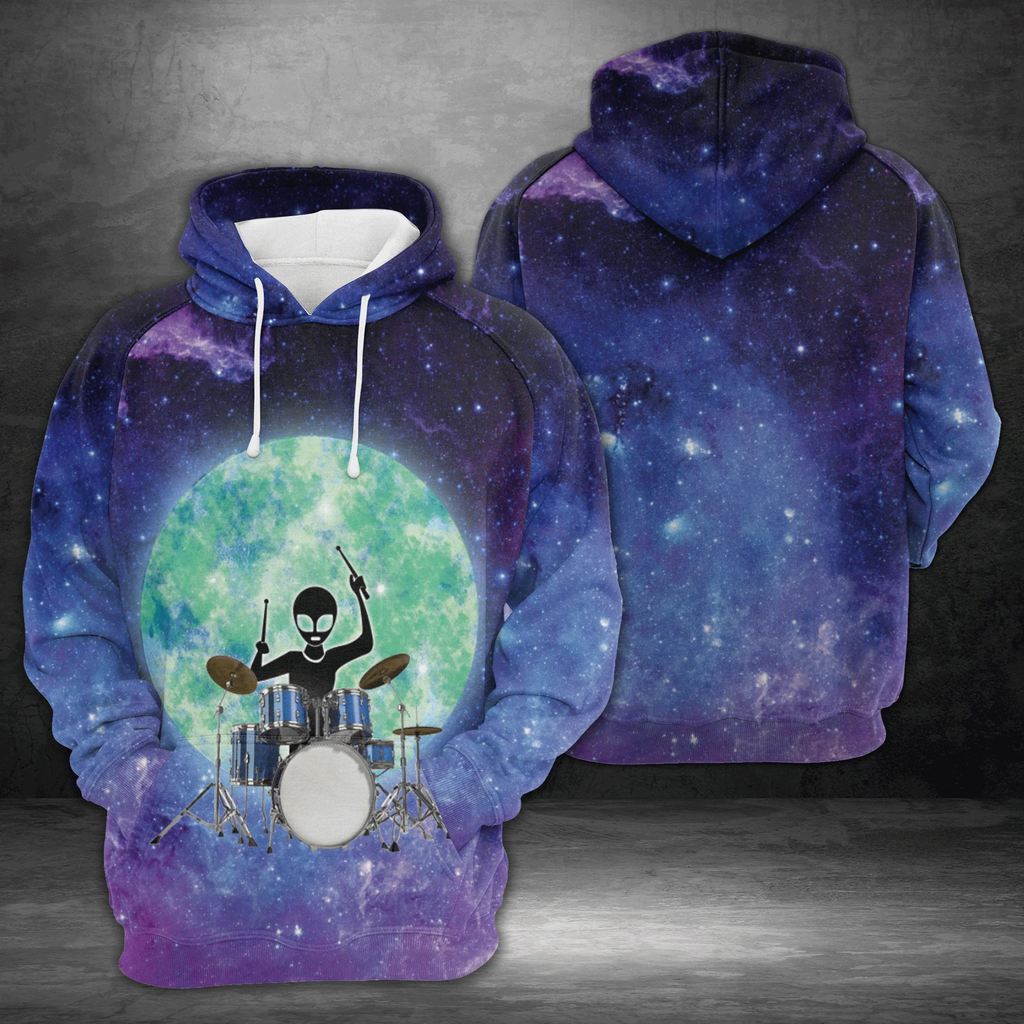 Drum Alien Pullover Premium Hoodie Purple Galaxy, Perfect Outfit For Men And Women On Christmas New Year Autumn Winter