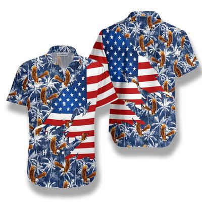 Eagle Hawaiian Shirt, American Eagle, Palm Tree Aloha Shirt For Men - Perfect Gift For Husband, Boyfriend, Friend, Family