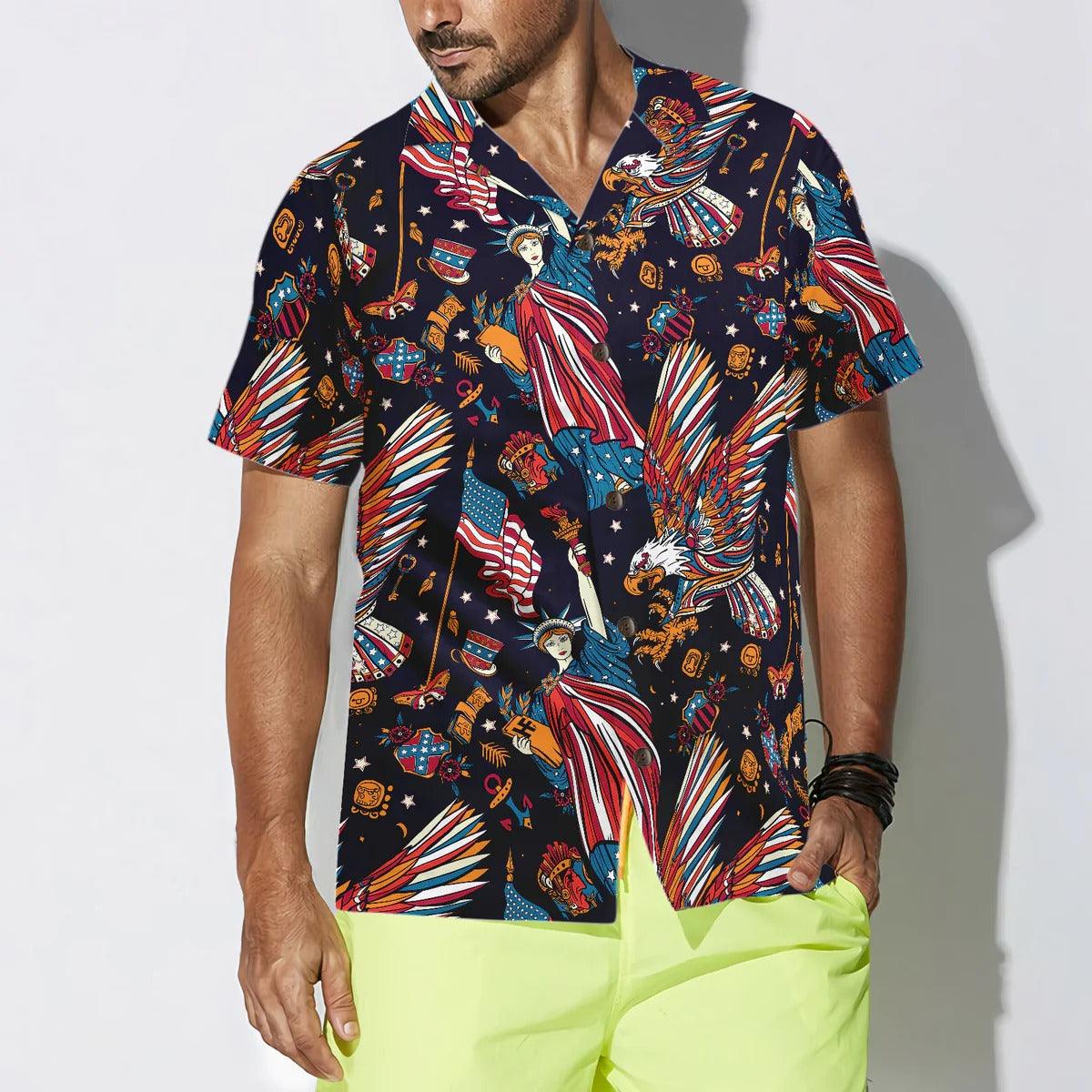 Eagle Hawaiian Shirt, Tattoo Style American Eagle Aloha Shirt For Men - Perfect Gift For Husband, Boyfriend, Friend, Family - Image 4