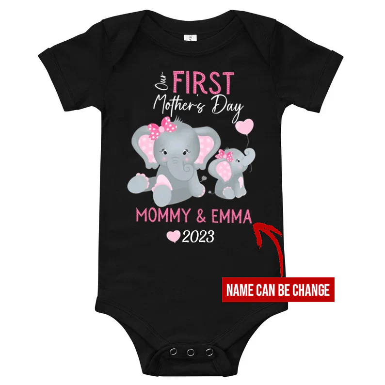 Elephant Baby Onesies, Baby Onesie Our First Mother'S Day Cute Elephant Printed Custom Name Personalized Onesies, Newborn Onesies - Perfect Gift For Baby, Baby Gift Onesie - Image 2