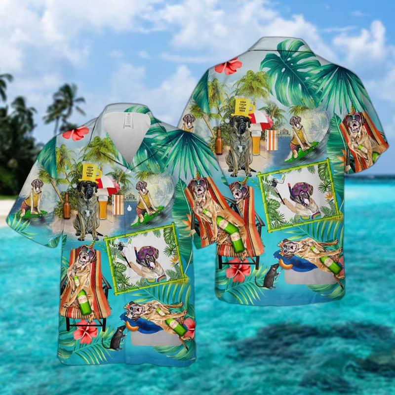 English Mastiff Hawaiian Shirt, Dog Surfing, Tropical Summer Aloha Shirt For Men - Perfect Gift For English Mastiff Lovers, Friend, Family