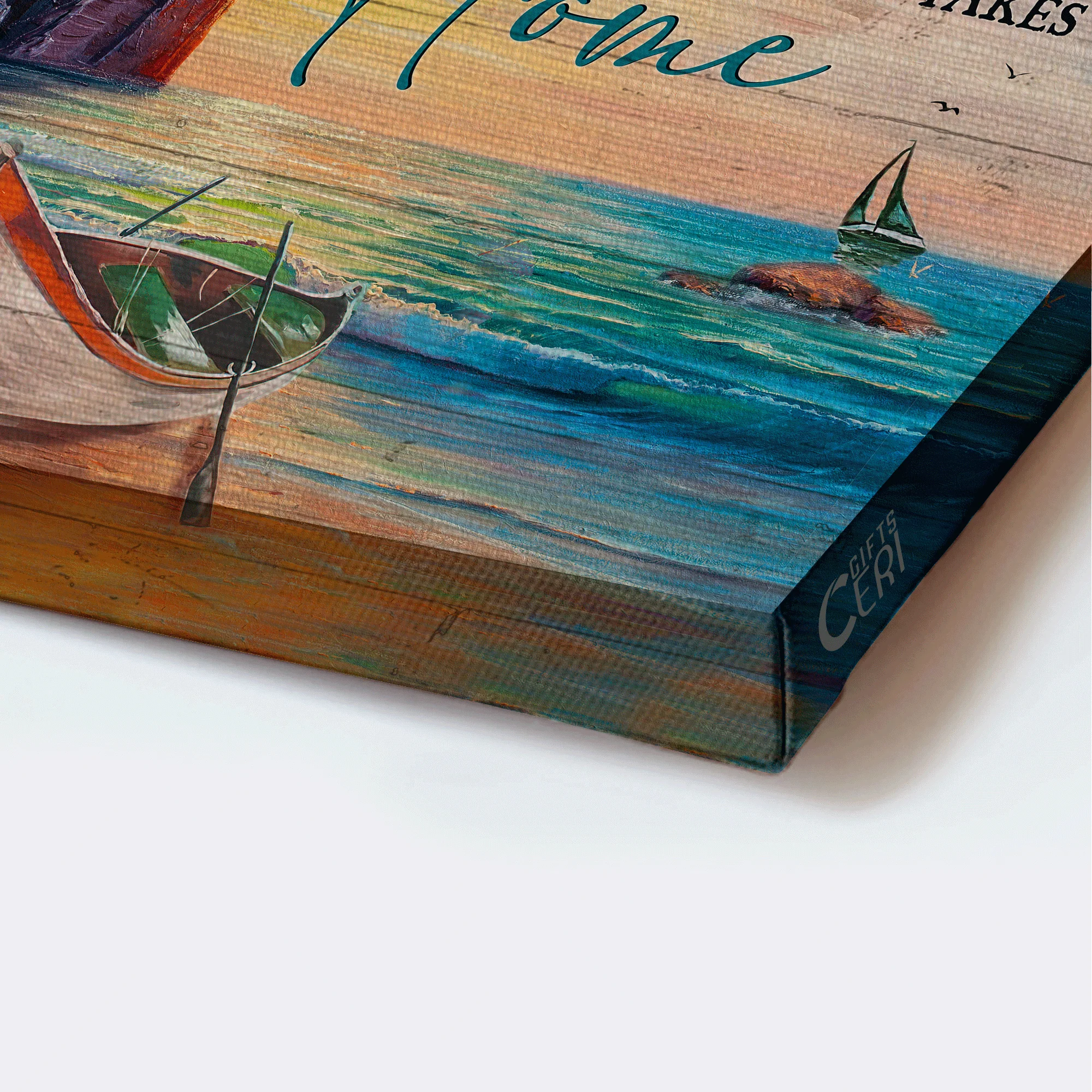 Family Landscape Canvas - Beautiful rock mountain, Pretty sunset, Boat Landscape Canvas - Gift For Family member - The best journey always take us home - Image 3