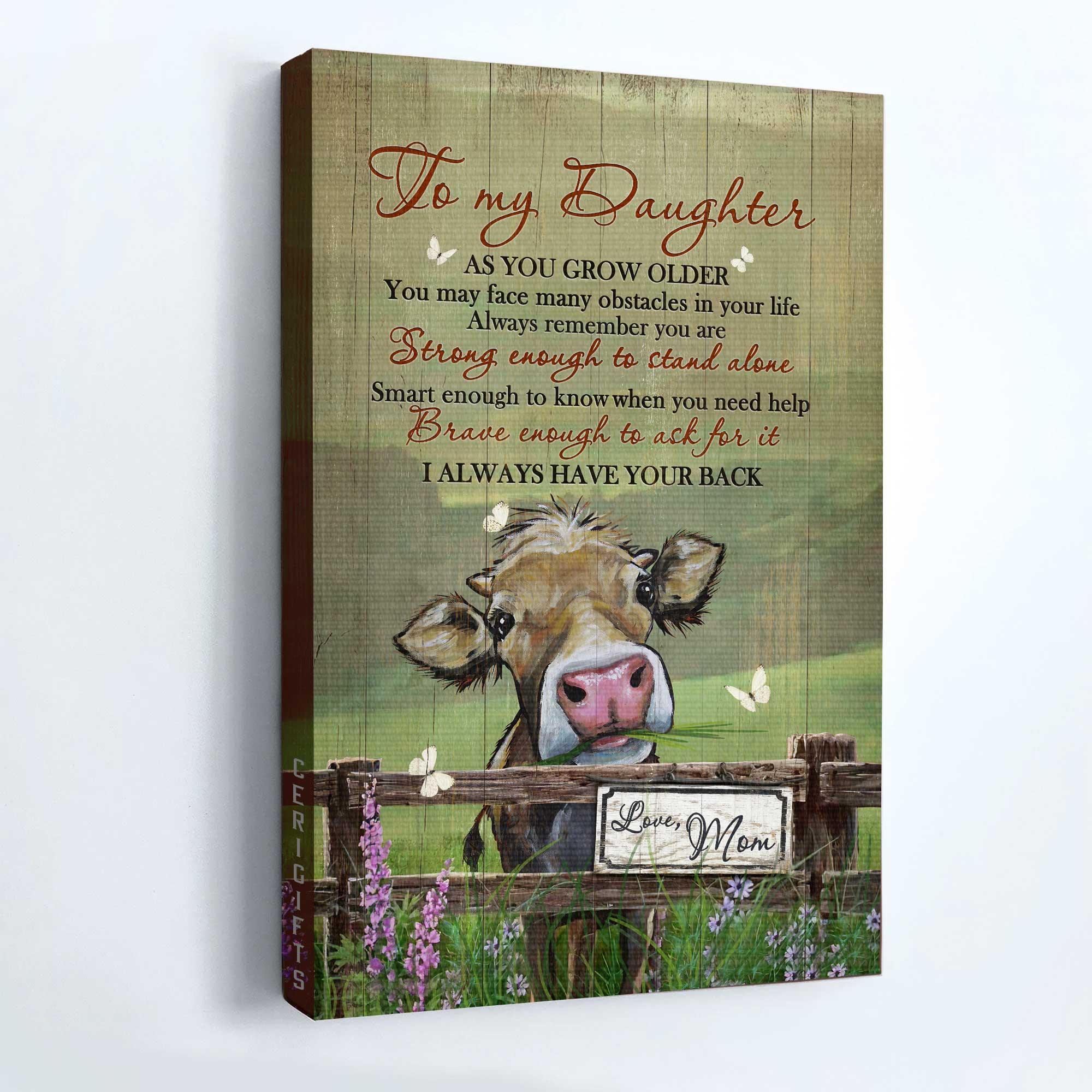 Family Portrait Canvas, Mom to daughter, Watercolor cow, I always have your back  Canvas - Gift for Daughter, Family Portrait Canvas Prints - Image 4