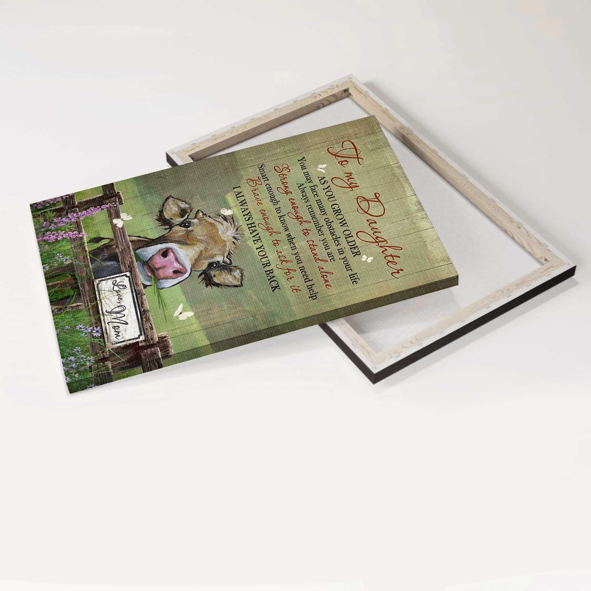 Family Portrait Canvas, Mom to daughter, Watercolor cow, I always have your back  Canvas - Gift for Daughter, Family Portrait Canvas Prints - Image 5