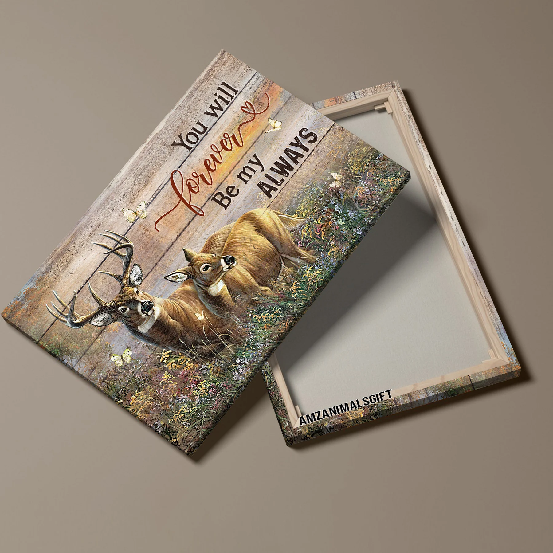 Family Premium Wrapped Landscape Canvas - Amazing Deer, Pretty Flower Field, You Will Forever Be My Always - Perfect Gift For Members Family - Image 3