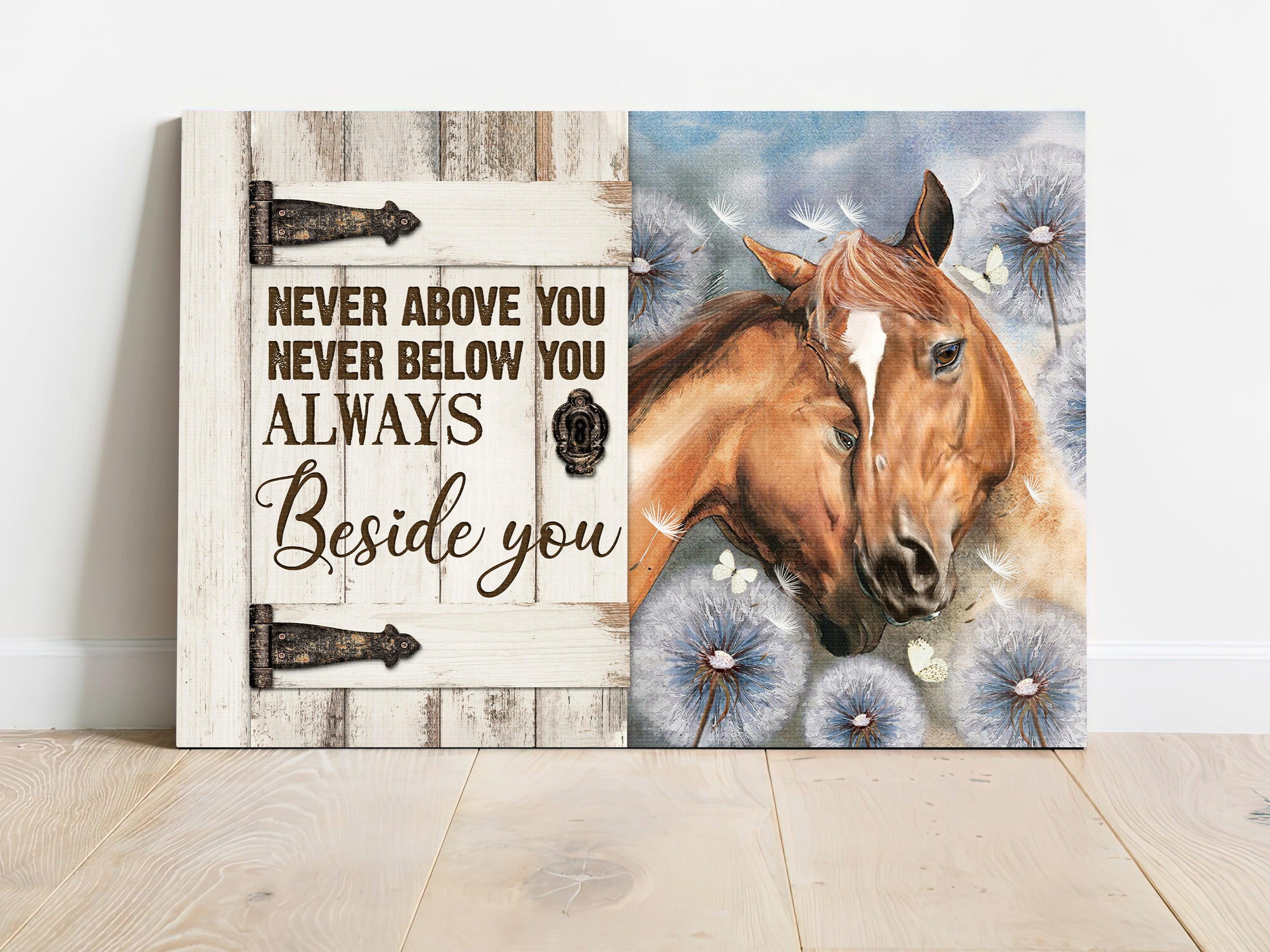 Family Premium Wrapped Landscape Canvas - Beautiful horse drawing, Dandelion Field, Couple Horse, Always Beside You - Gift For Members Family, Couple - Image 2