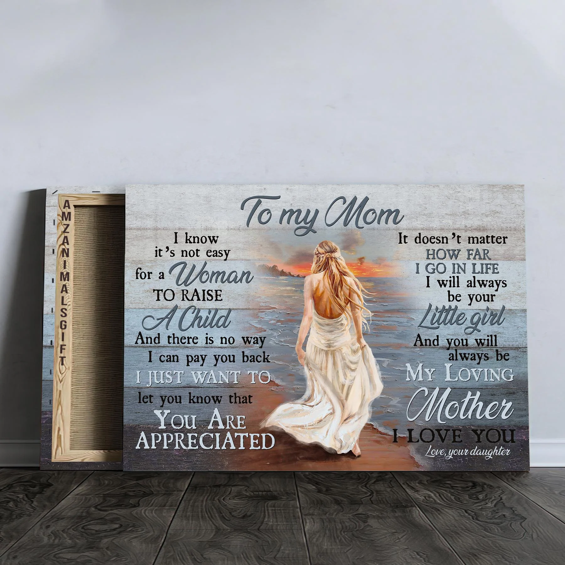 Family Premium Wrapped Landscape Canvas - Daughter To Mom, Beautiful Lady, Walking On The Beach, My Loving Mother, I Love You - Gift For Mother, Mom - Image 3