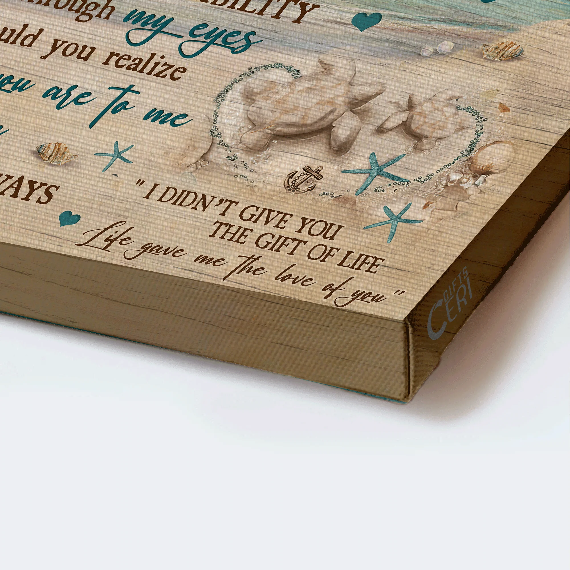 Family Premium Wrapped Landscape Canvas - Mom to daughter, Sand turtle, Sand beach, Life gave me the love of you - Gift For Daughter - Image 3