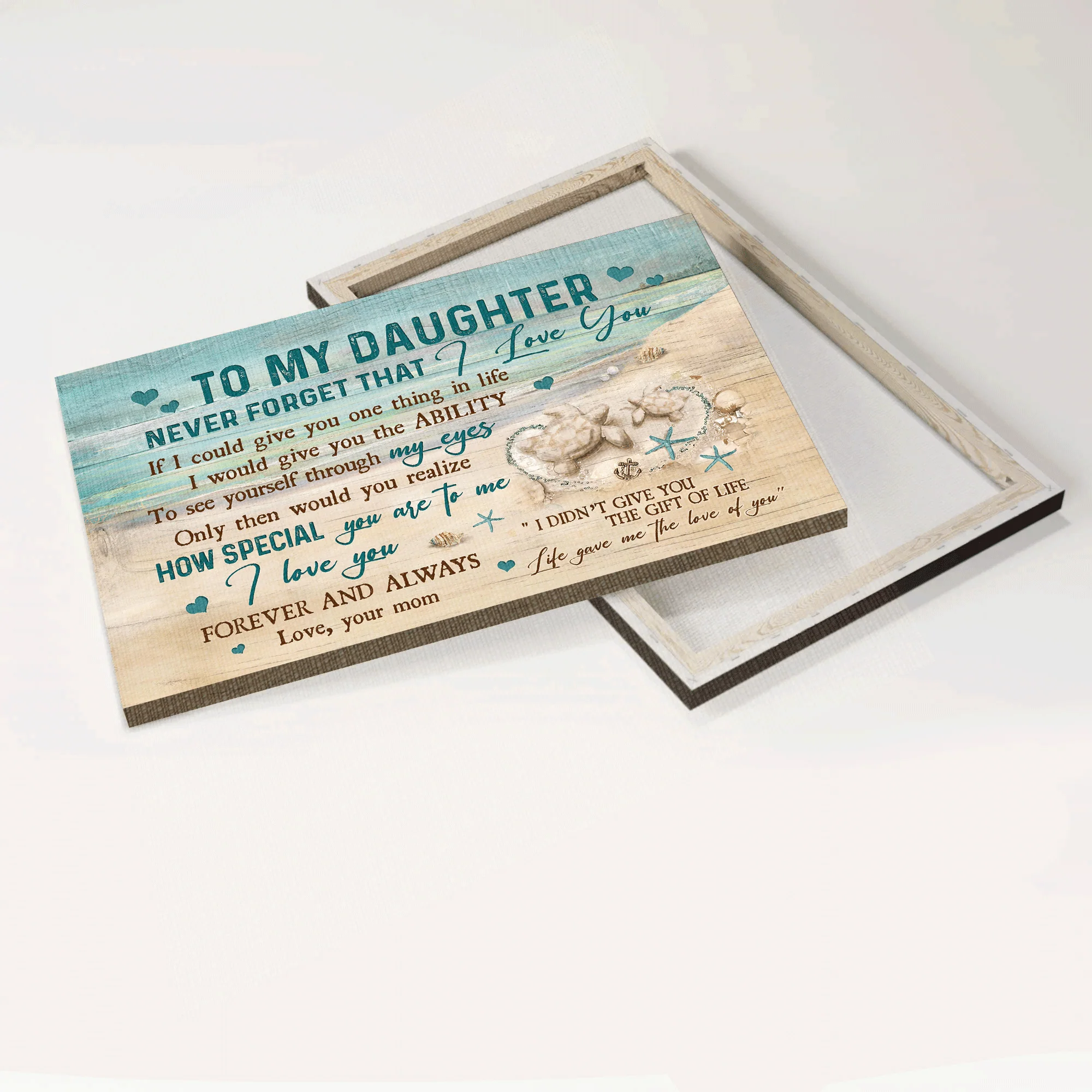 Family Premium Wrapped Landscape Canvas - Mom to daughter, Sand turtle, Sand beach, Life gave me the love of you - Gift For Daughter - Image 5