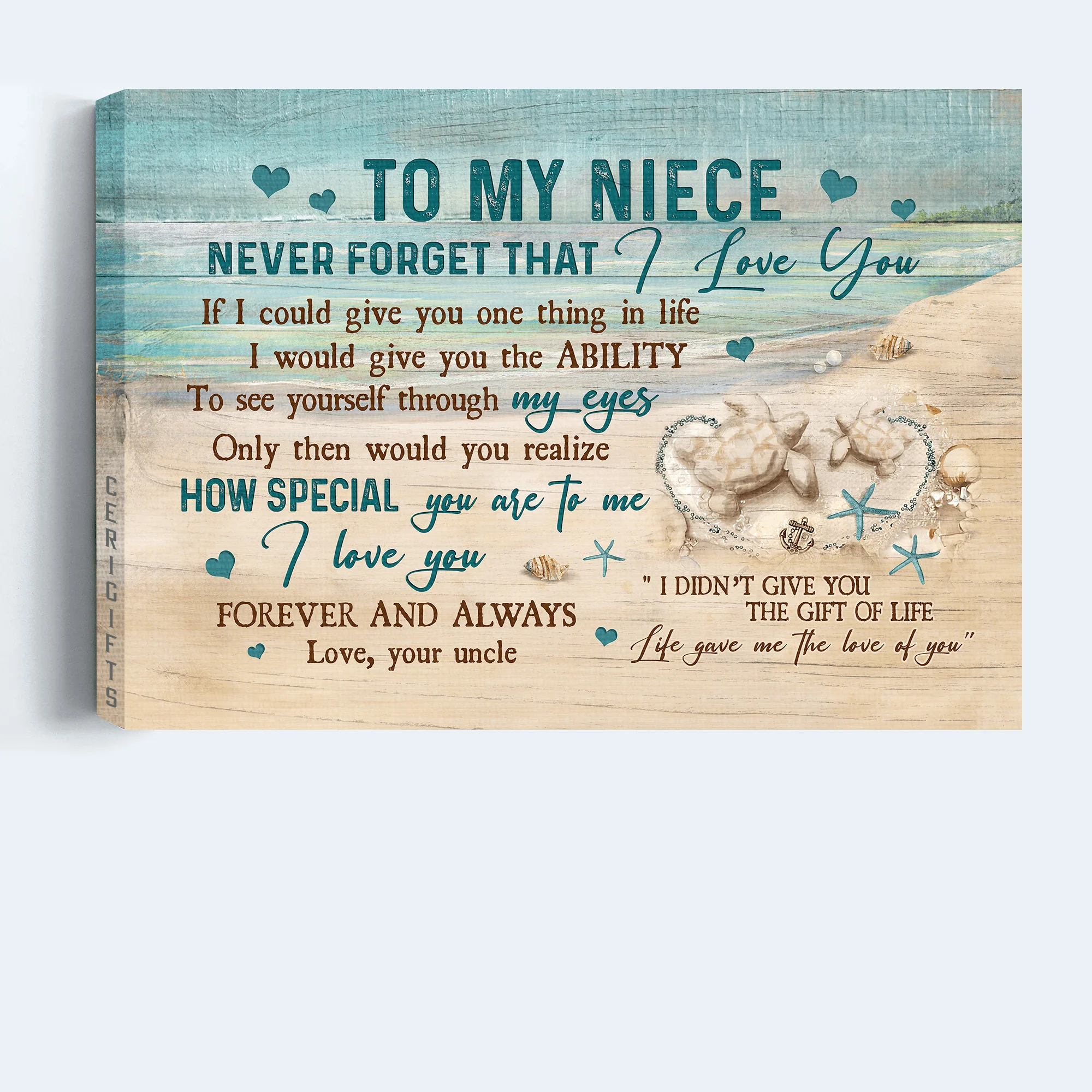 Family Premium Wrapped Landscape Canvas - Uncle To Niece , Sand Turtle, Life Gave Me The Love Of You  - Gift For Niece, Members Family