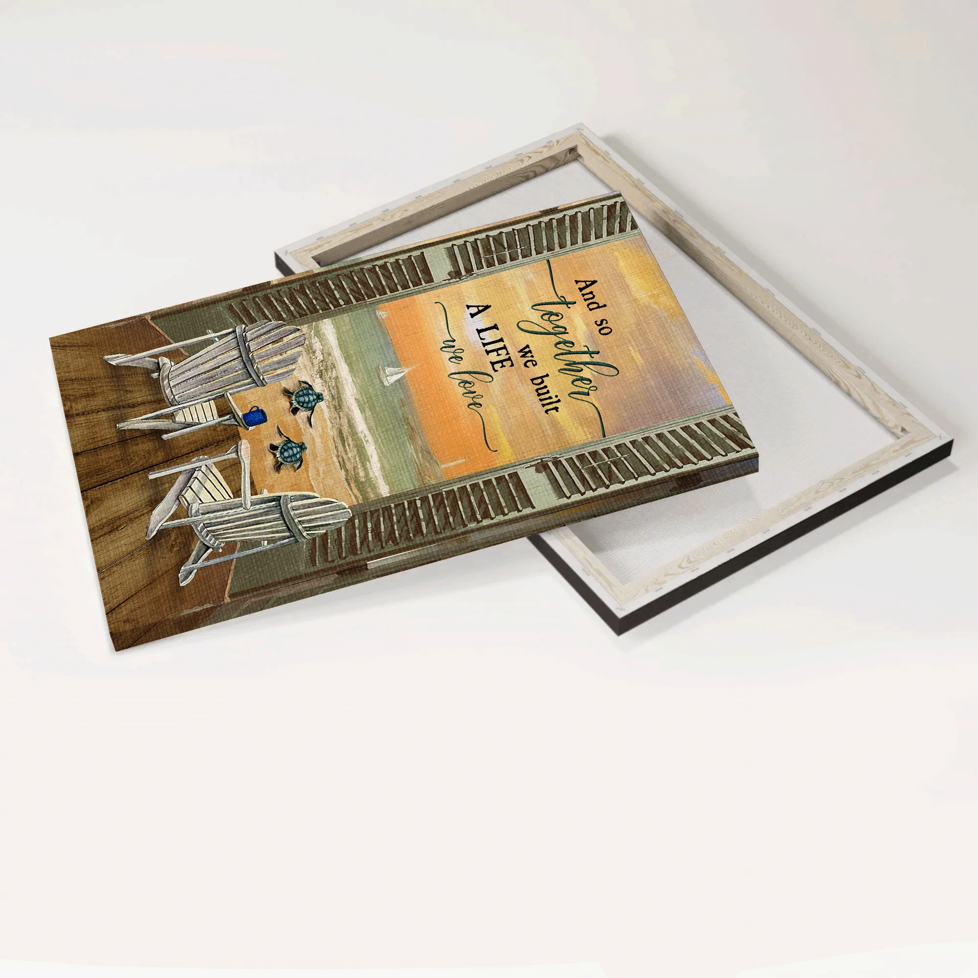 Family Premium Wrapped Portrait Canvas - Beach Chair, Sea Turtle, Sunset Ocean, And So Together We Built A Life We Love - Gift For Members Family - Image 4