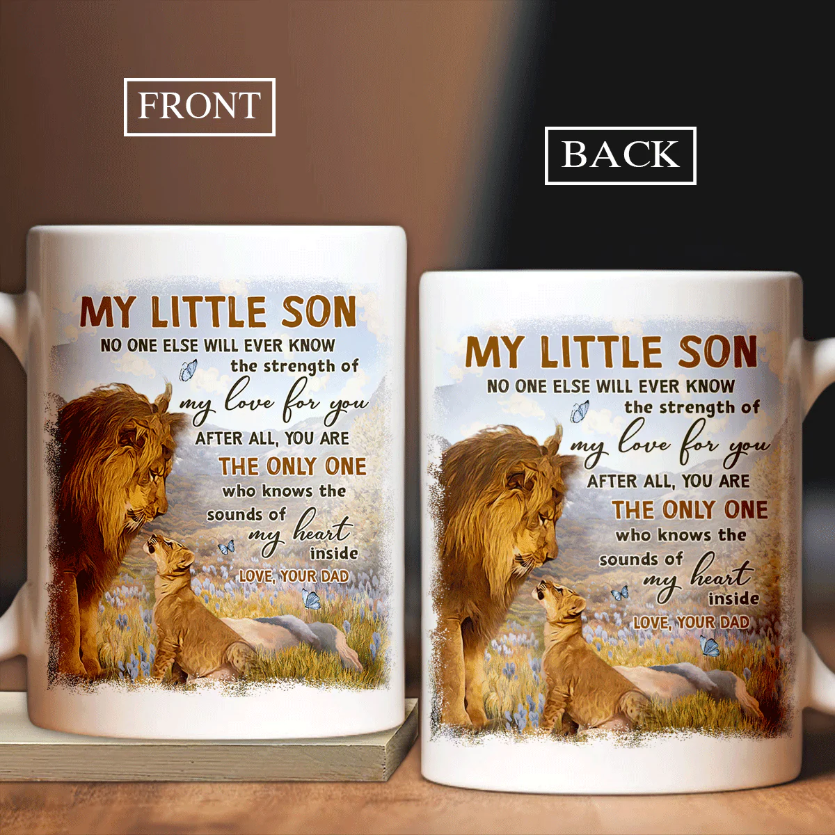 Family White Mug, Son And Dad Mug - Lion And The Cub Mug, You Are The Only One Who Knows The Sounds Of My Heart Mug - Gifts For Son From Dad