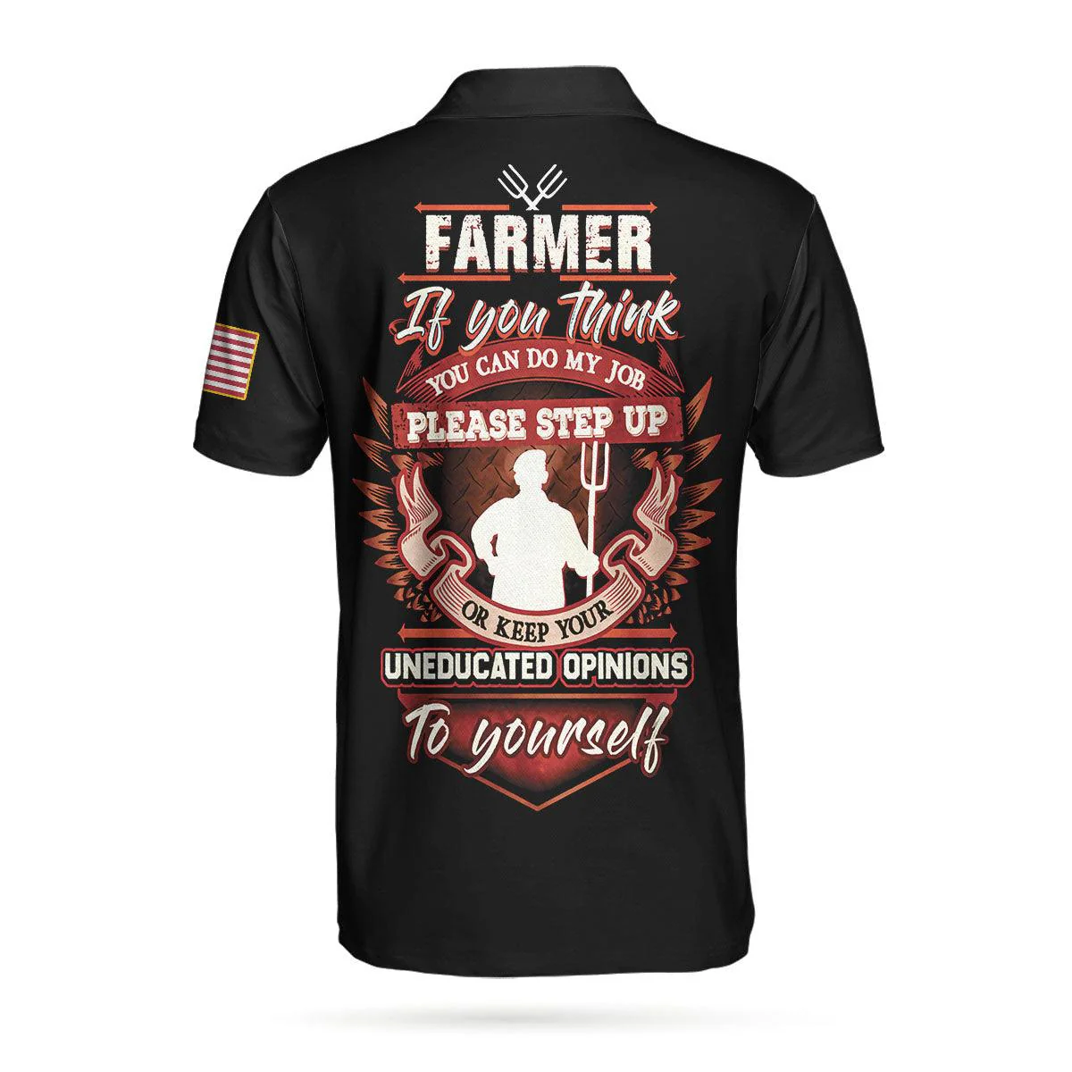 Farmer Proud Skull Men Polo Shirt, American Flag Farmer If You Think You Can Do My Job Shirt For Men - Image 3