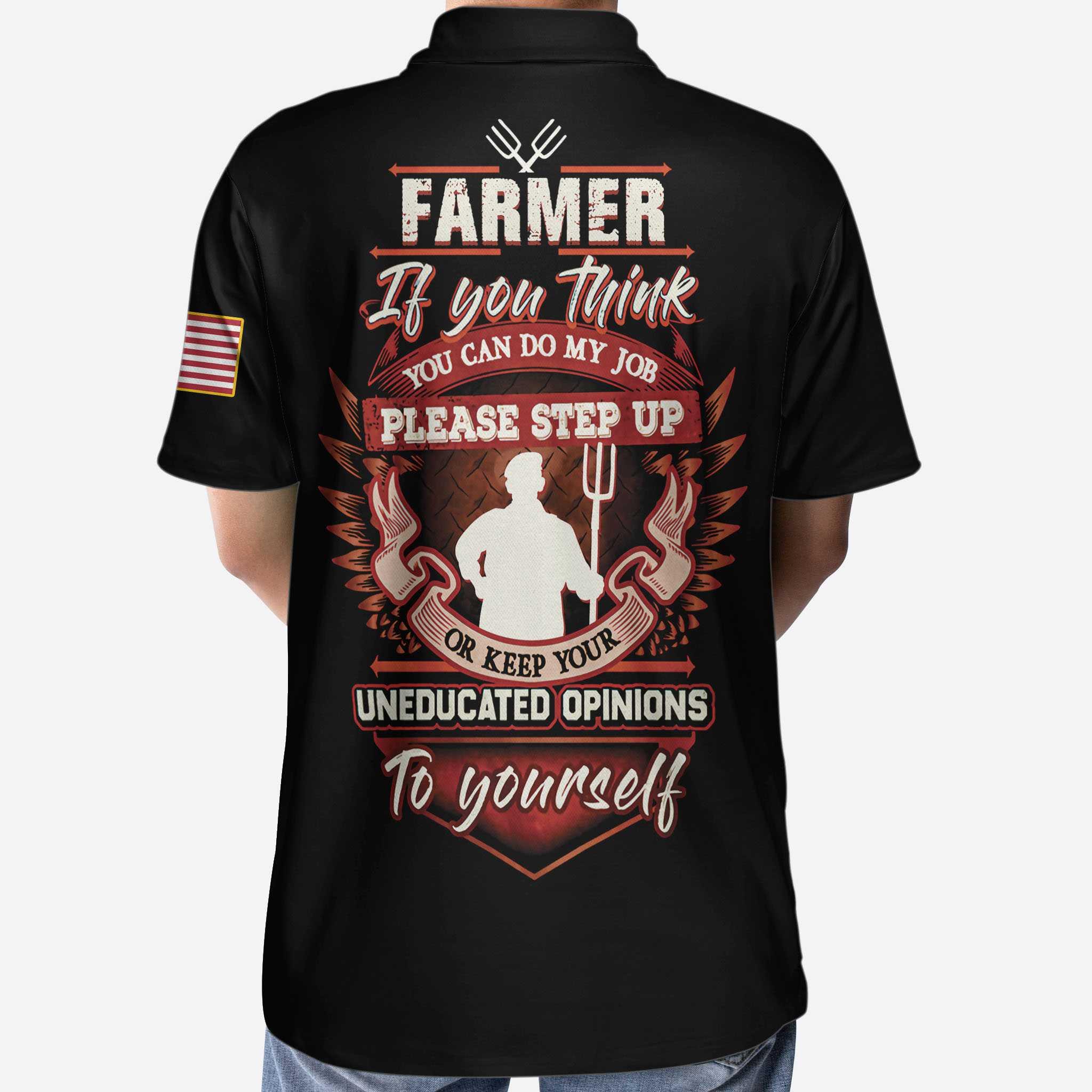 Farmer Proud Skull Men Polo Shirt, American Flag Farmer If You Think You Can Do My Job Shirt For Men - Image 5