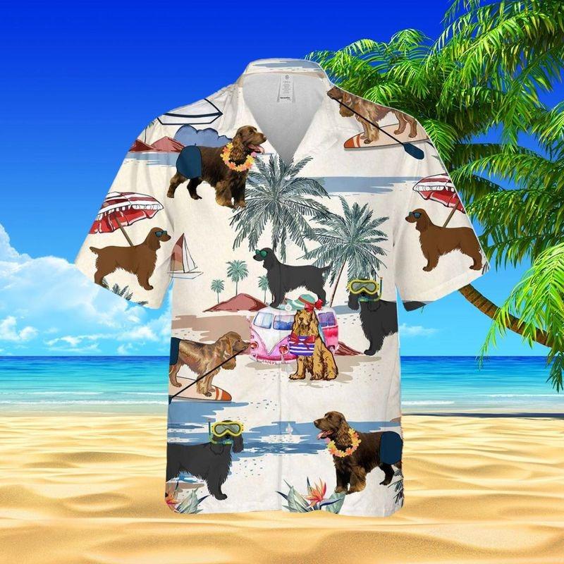 Field Spaniel Aloha Hawaiian Shirt - Field Spaniel In Beach Hawaiian Shirt, Flamingo Trees Hawaiian Shirt For Men & Women, Field Spaniel Lover